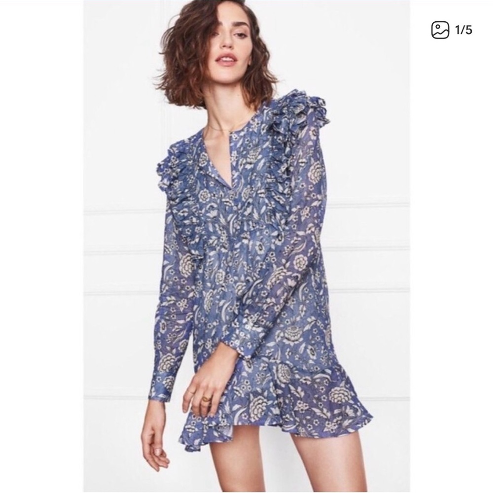 Anine Bing Lisette Blue Floral Long Sleeve Dress